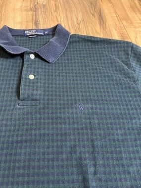 Polo by Ralph Lauren Navy Collar Green Plaid Polo Shirt Sz XL